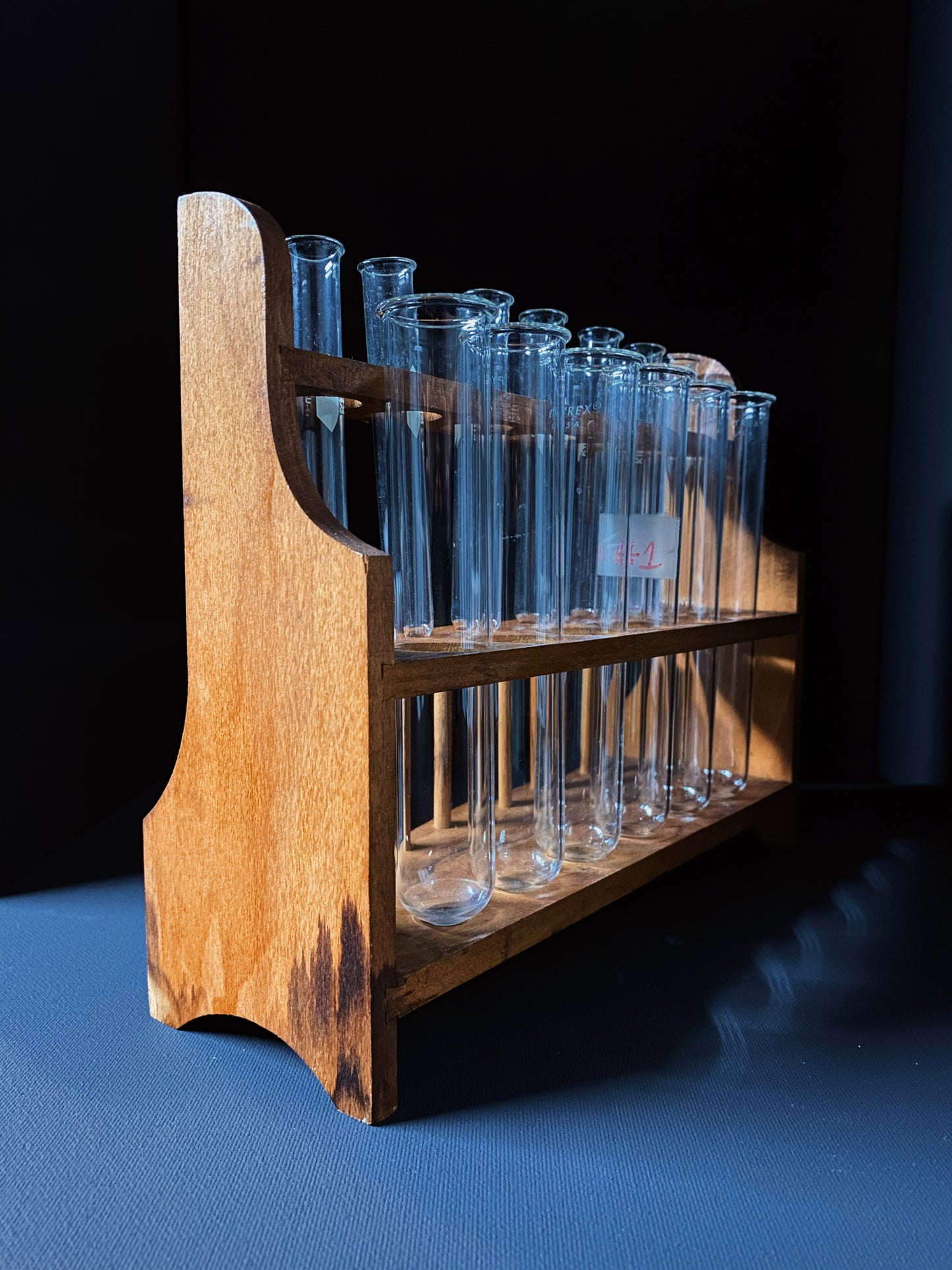 PV Vintage Wood Rack W/ 13 Test Tubes