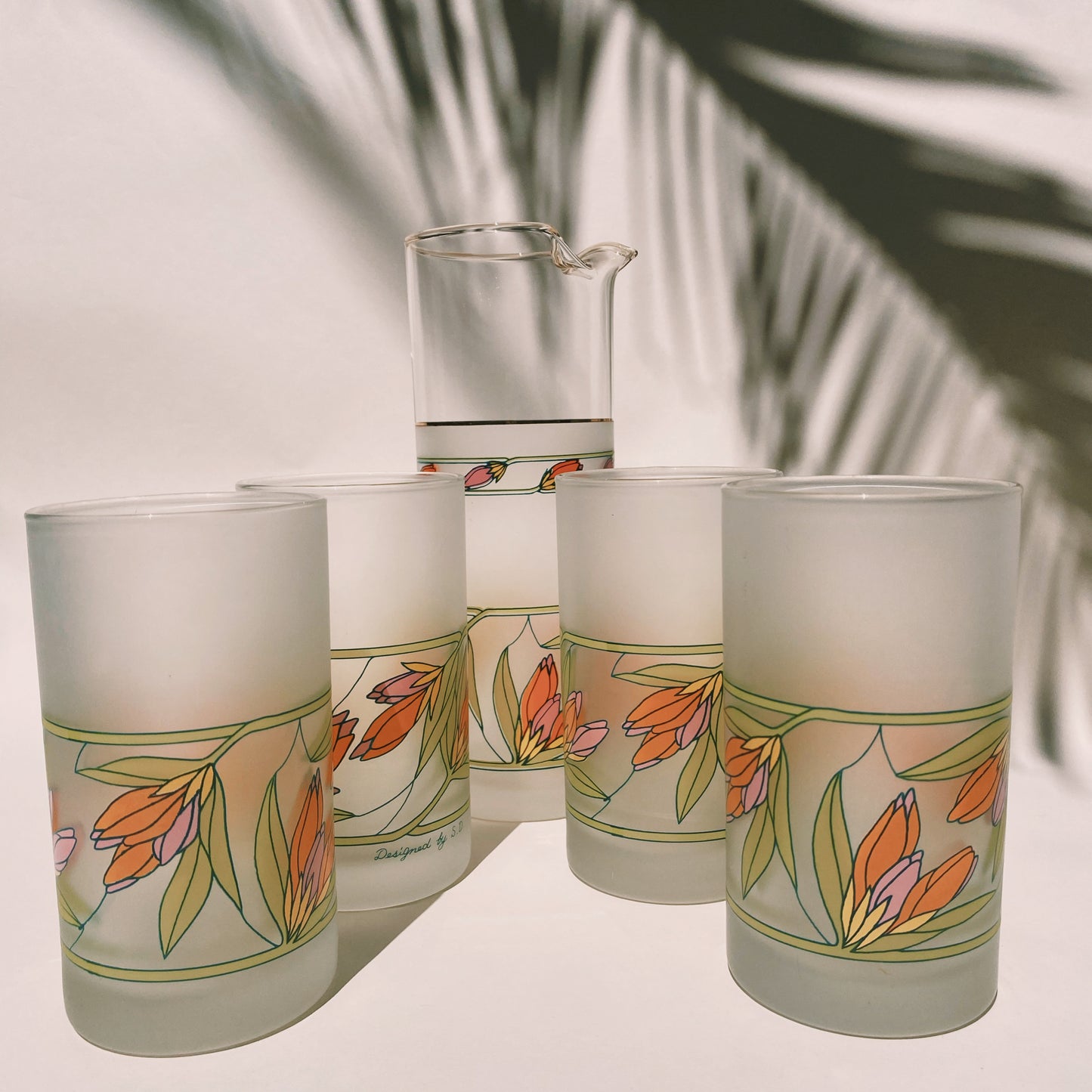 Frosted Floral Glassware set with Pitcher